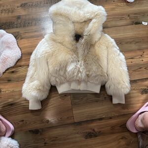 Polo by Ralph Lauren Cream Faux Fur Kids Puffer Jacket